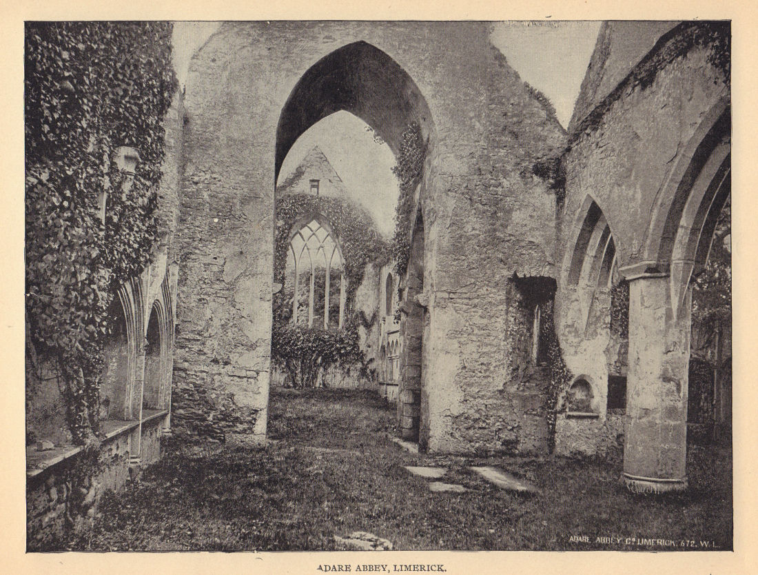 Adare Abbey, Limerick. Ireland 1905 old antique vintage print picture